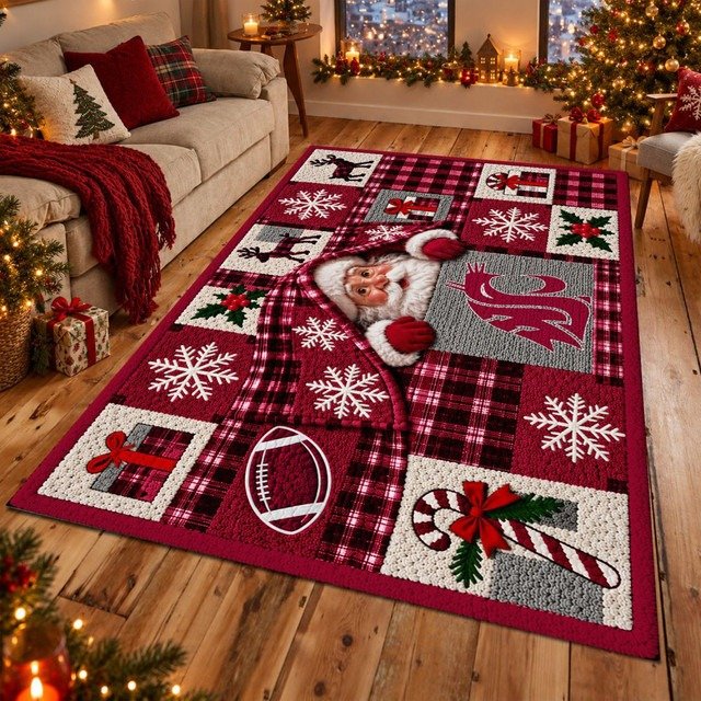 Washington State Cougars NCAA Christmas Quilted Area Rug Cougars Fan Decor Gift For Dad