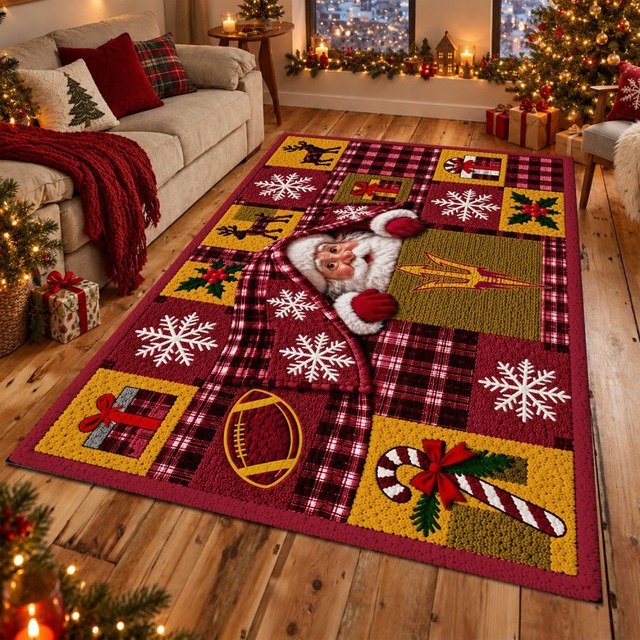 Arizona State Sun Devils football NCAA Christmas Quilted Area Rug Sun Devils Fan Decor Gifts