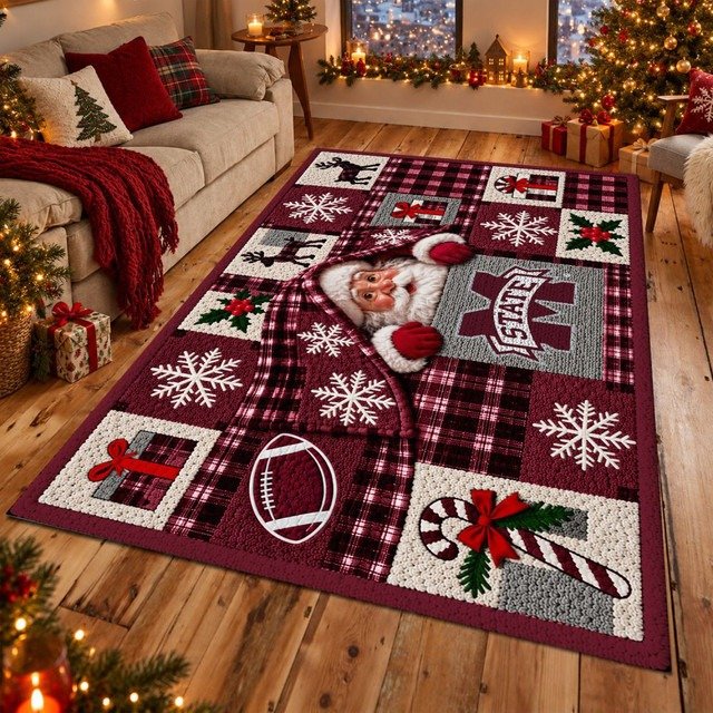 Mississippi State Bulldogs NCAA Christmas Quilted Area Rug Bulldogs Football Pride Decor Gifts