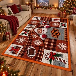 Oklahoma State Cowboys NCAA Christmas Quilted Area Rug Match Day Decor  Gift For Fan
