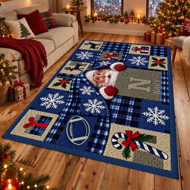 Navy Midshipmen NCAA Christmas Quilted Area Rug Midshipmen Fan Decor Great Gifts