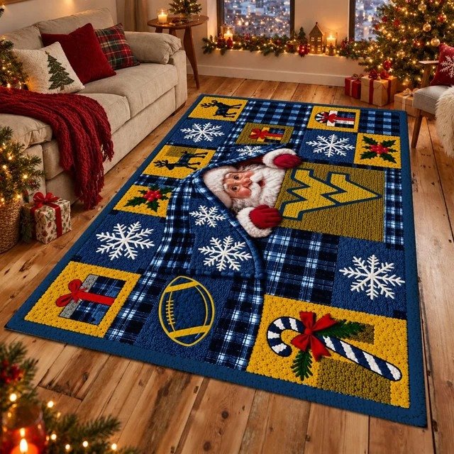 West Virginia Mountaineers NCAA Christmas Quilted Area Rug Mountaineers Home Decor Gifts
