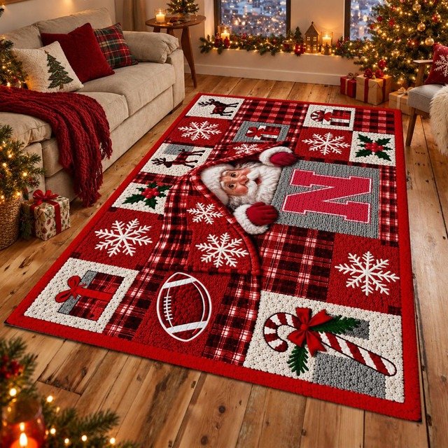 Nebraska Cornhuskers NCAA Christmas Quilted Area Rug College Football Holiday Fan Gifts