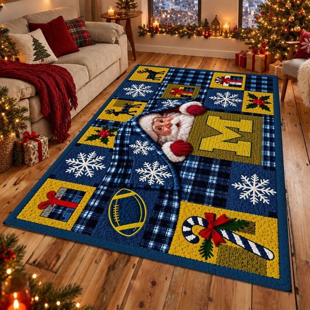 Michigan Wolverines NCAA Christmas Quilted Area Rug Michigan Sports Decor Gift Ideas