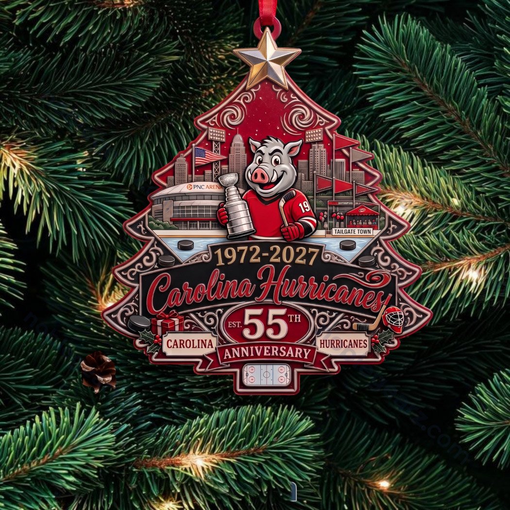 Carolina Hurricane Stormy 55th Anniversary Tree Christmas Ornament Hurricane Xmas Merch