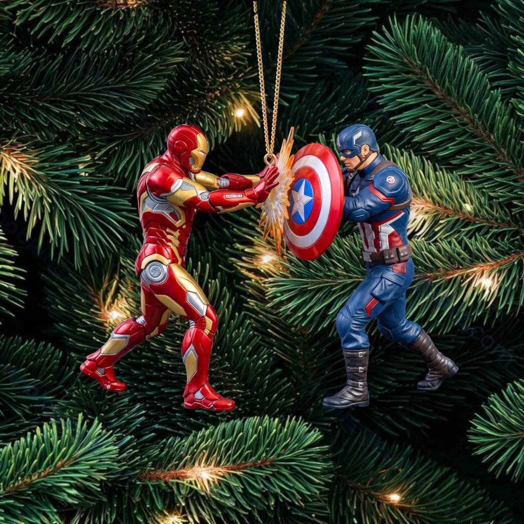 Avengers Iron Man Vs Captain America Shield Clash Christmas Ornament Marvel Fan Ornament_