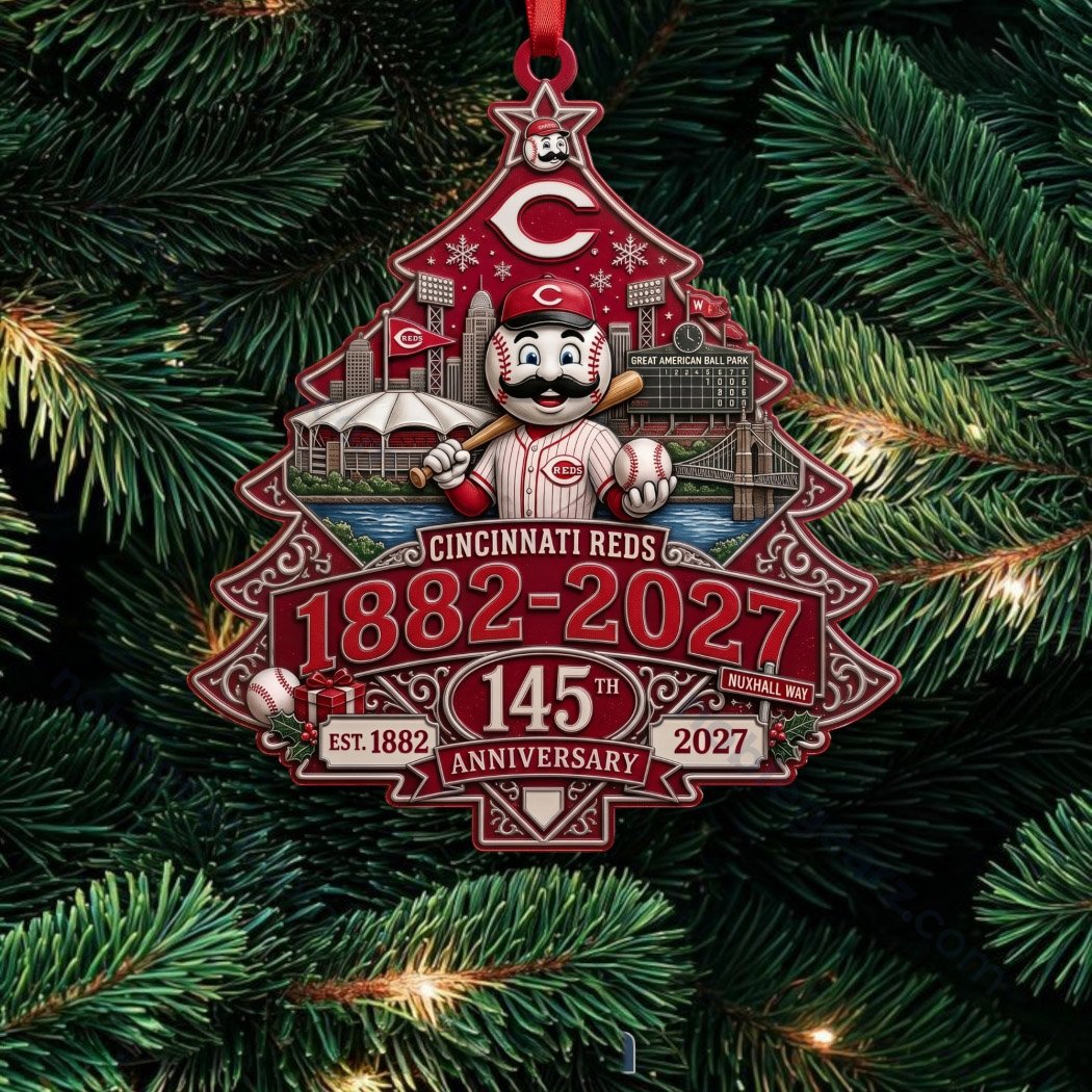 Cincinnati Reds 145th Anniversary Tree Christmas Ornament Cincinnati Reds Xmas Ornament_