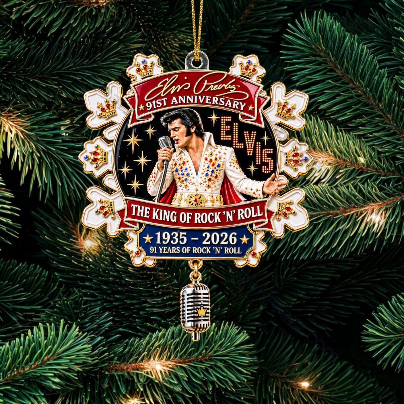 Elvis Presley The King Of Rock 'N' Roll Snowflake Christmas Ornament Elvis Presley Merch