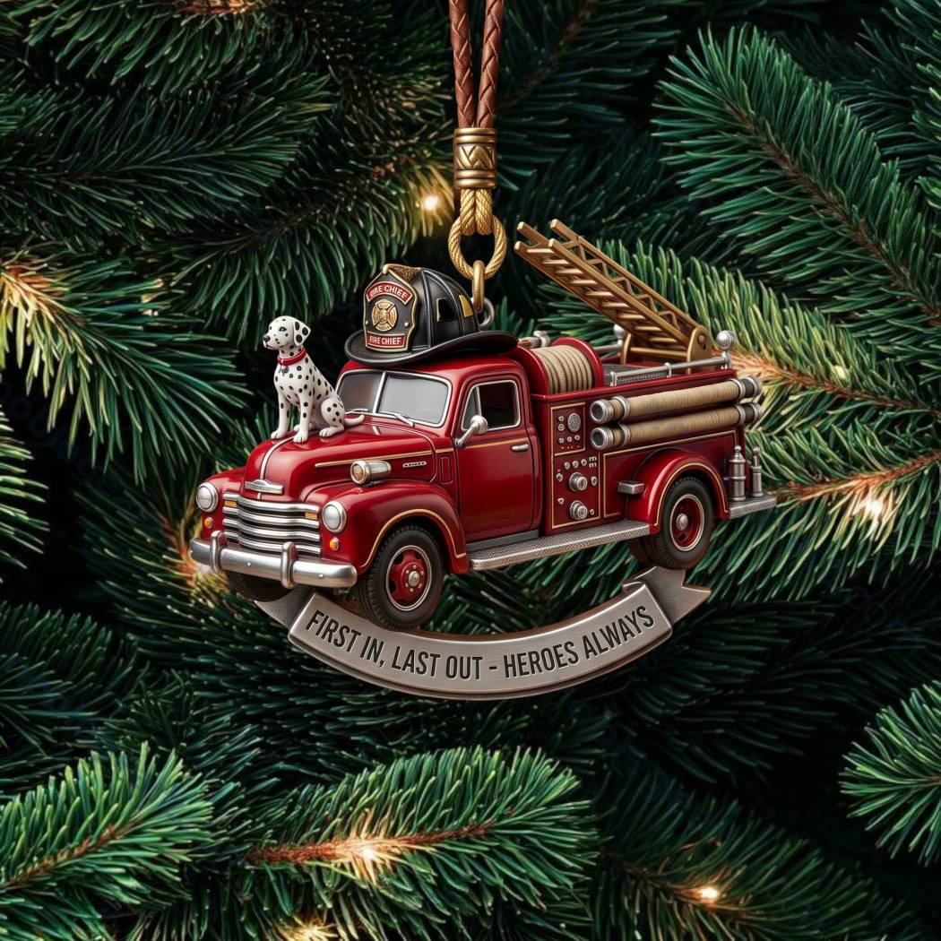 Vintage Red Fire Truck With Dalmatian Dog Christmas Ornament Vintage Truck Xmas Merch