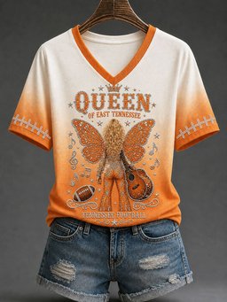 Tennessee Football x Dolly Parton Merch Queen Of East Tennessee V-Neck Shirt Tribute Gift