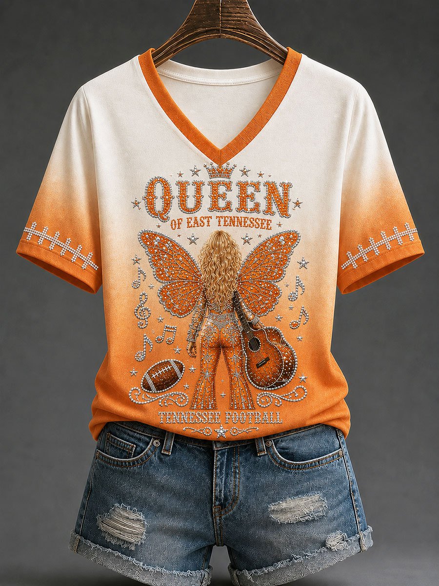 Tennessee Football x Dolly Parton Merch Queen Of East Tennessee V-Neck Shirt Tribute Gift