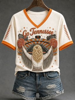 Tennessee Football x Dolly Parton Merch Go Tennessee V-Neck Shirt Tennessee Dolly Tee