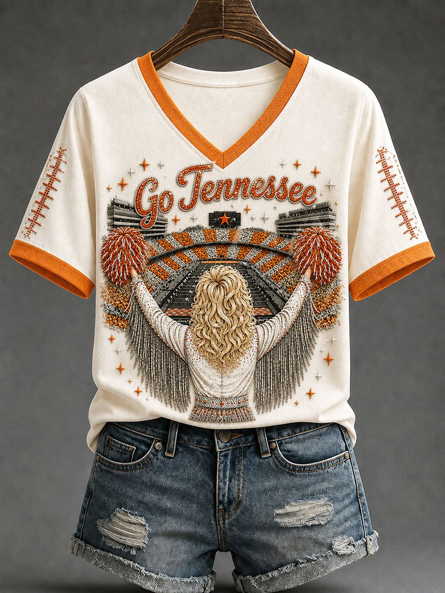 Tennessee Football x Dolly Parton Merch Go Tennessee V-Neck Shirt Tennessee Dolly Tee