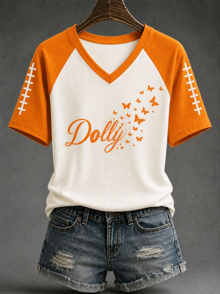 Tennessee Football x Dolly Parton Merch Dolly V-Neck Shirt Dolly Tennessee Gear