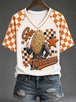 Tennessee Football x Dolly Parton Merch Go Tennessee V-Neck Shirt Vols Football Shirt