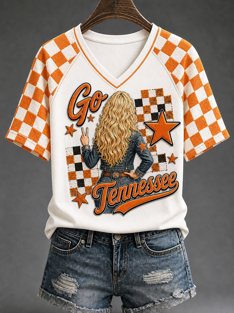Tennessee Football x Dolly Parton Merch Go Tennessee V-Neck Shirt Vols Football Shirt