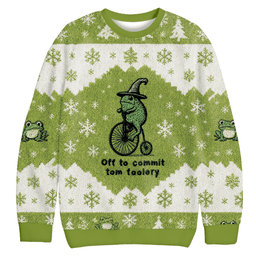 Frog Riding Penny-Farthing Christmas Ugly Sweater Funny Christmas Gear Mom Gifts