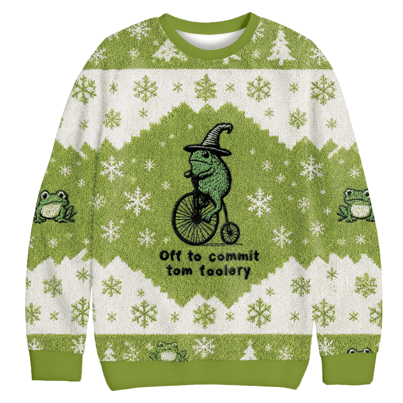 Frog Riding Penny-Farthing Christmas Ugly Sweater Funny Christmas Gear Mom Gifts