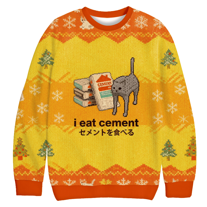 I Eat Cement Yellow Christmas Ugly Sweater Funny Cat Christmas Clothes Gifts For Wife