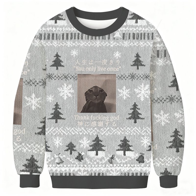 Funny Melancholy Cat Christmas Ugly Sweater Funny Christmas Gear Gifts For Coworkers