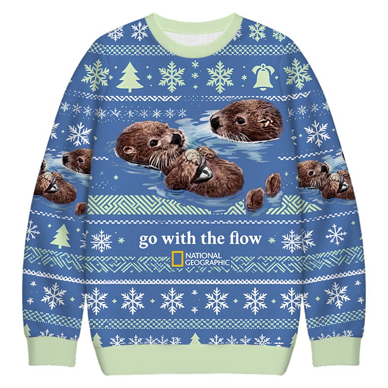 Go With The Flow Otters Christmas Ugly Sweater Xmas Holiday Merch Wife Gifts