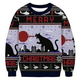 Howling Black Cat Christmas Ugly Sweater Funny Xmas Clothes Boyfriend Gifts