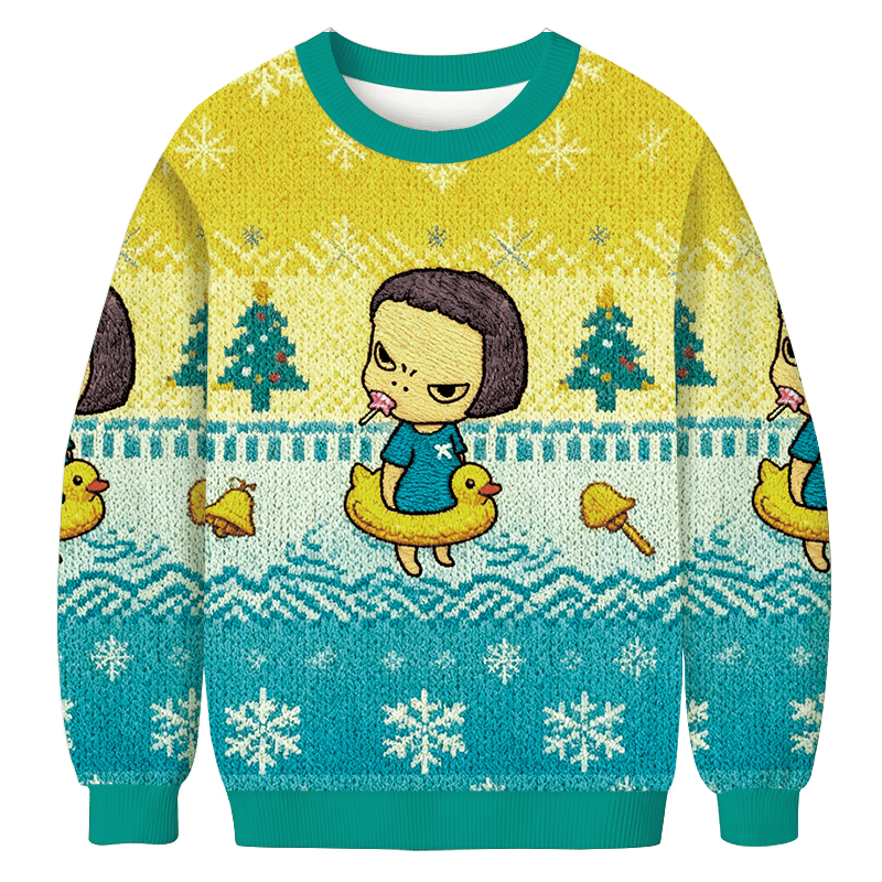 Girl Eating Lollipop Christmas Ugly Sweater Christmas Holiday Apparel Brother Gifts