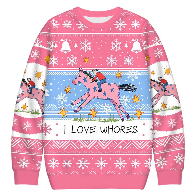 I Love Whores Funny Christmas Ugly Sweater Funny Xmas Attire Gifts For Grandma