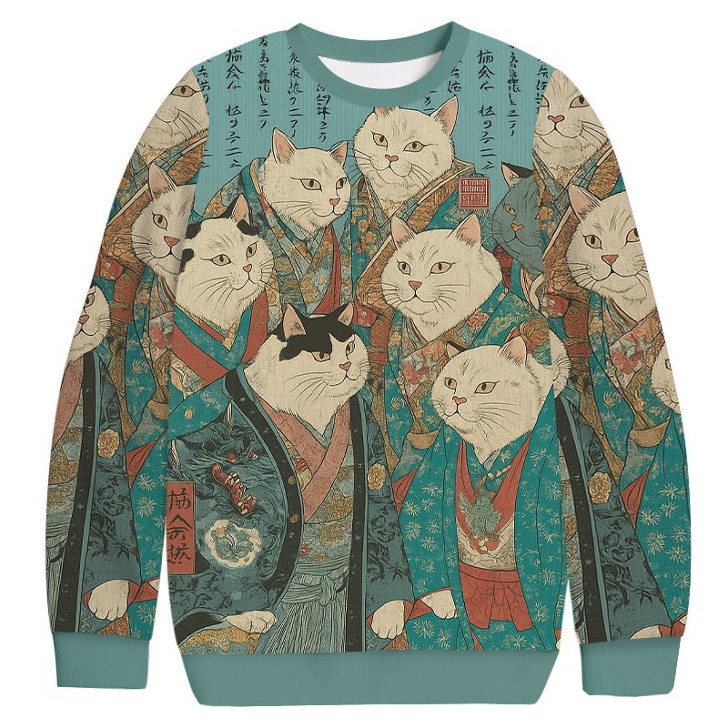 Formal Ukiyo-e Cat Nobles Christmas Ugly Sweater Funny Christmas Clothing Gifts Ideas