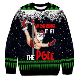 Funny Santa Pole Dancing Christmas Ugly Sweater Funny Christmas Clothes Holiday Gifts