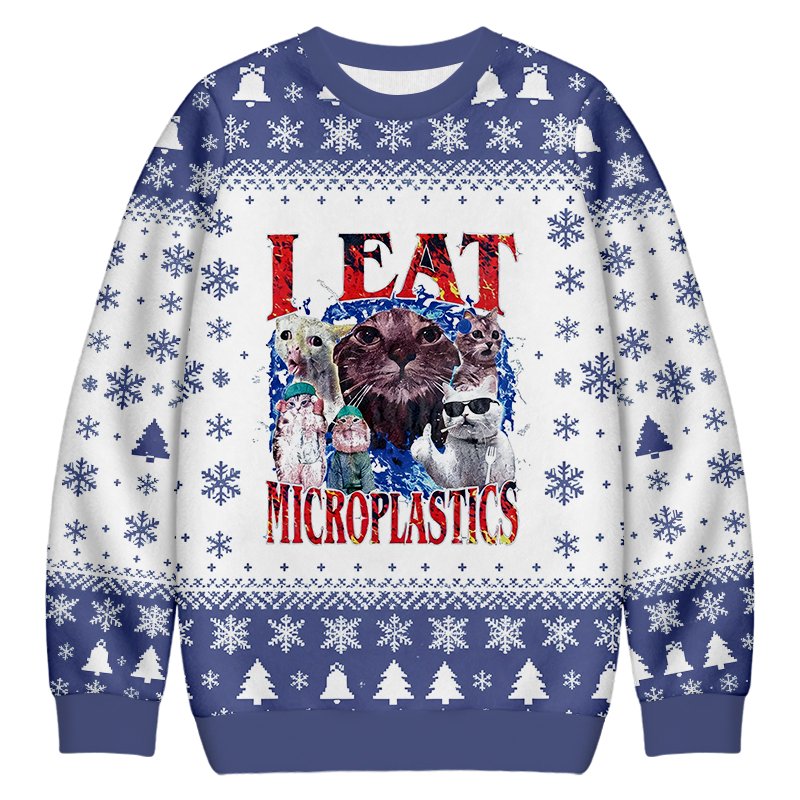 I Eat Microplastics Christmas Ugly Sweater Funny Cat Christmas Clothes Cat Lover Gift