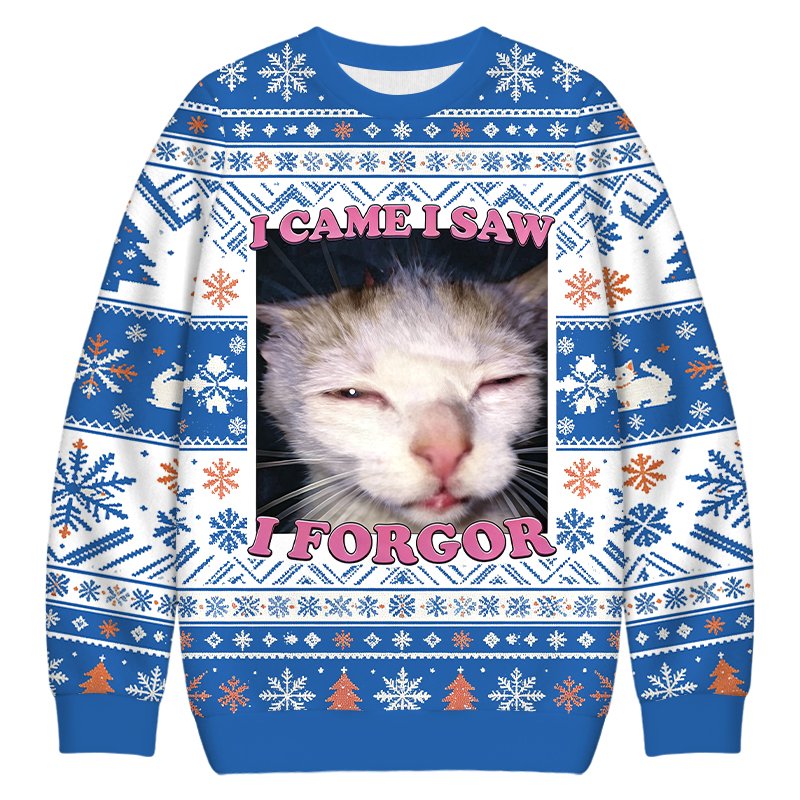 I Forgor Funny Cat Meme Christmas Ugly Sweater Funny Cat Christmas Outfits Gift