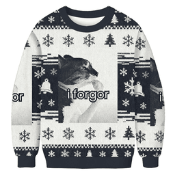 I Forgor Cat Meme Christmas Ugly Sweater Funny Cat Christmas Outfits Gifts For Mom