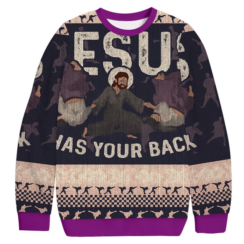 Funny Biblical Figure Has Your Back Christmas Ugly Sweater Funny Xmas Outfits Gifts