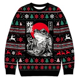 Funny Grumpy Frog Eat Ramen and Scroll Phone Christmas Ugly Sweater Funny Christmas Gear