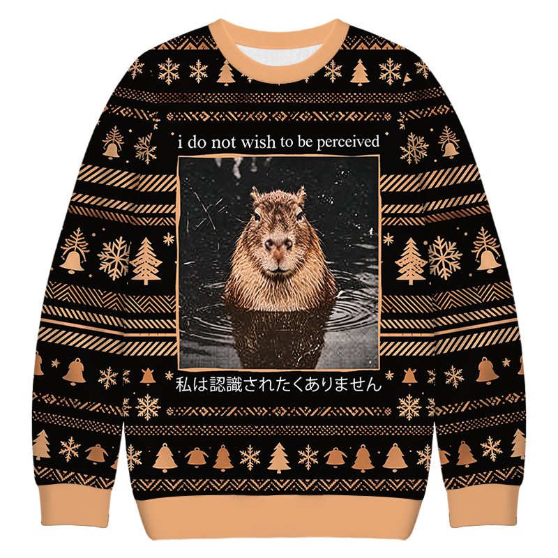 I Do Not Wish to Be Perceived Capybara Christmas Ugly Sweater Funny Xmas Outfits Gifts