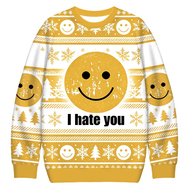 I Hate You Smiley Face Christmas Ugly Sweater Funny Christmas Outfits Gifts For Her