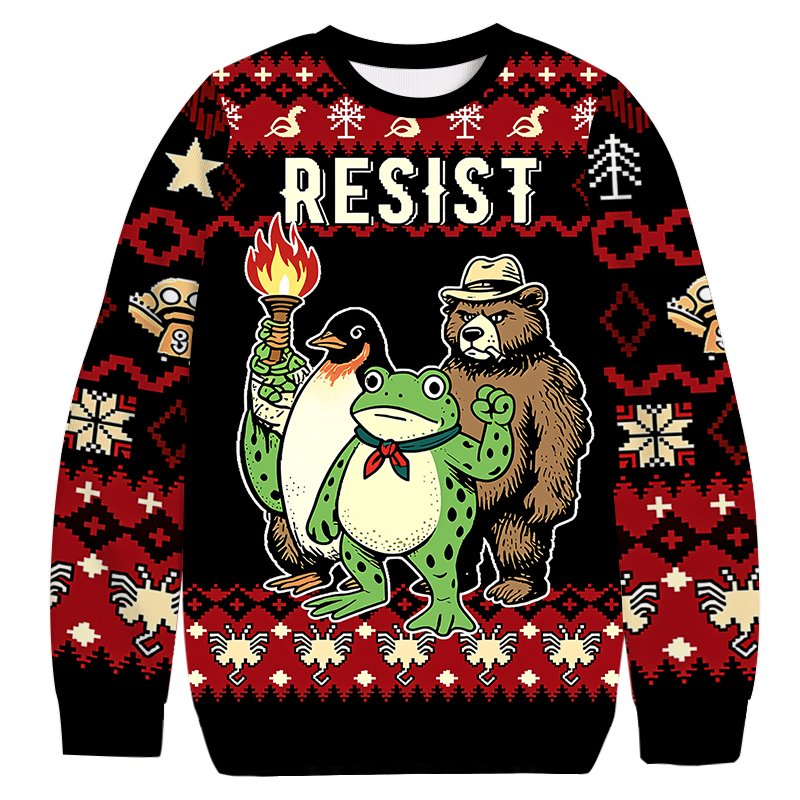 Frog Bear Penguin Resist Christmas Ugly Sweater Funny Christmas Gear Gifts For Friends