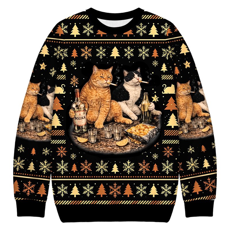 Funny Smoking Cat Christmas Ugly Sweater Funny Christmas Clothes Gifts For Cat Lovers