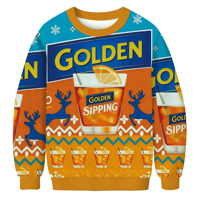 Golden Sipping Christmas Ugly Sweater Xmas Holiday Merch Boyfriend Gifts