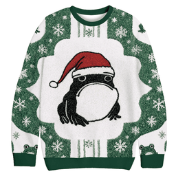 Frog Wearing Santa Hat Green Funny Christmas Ugly Sweater Funny Xmas Clothes Gifts