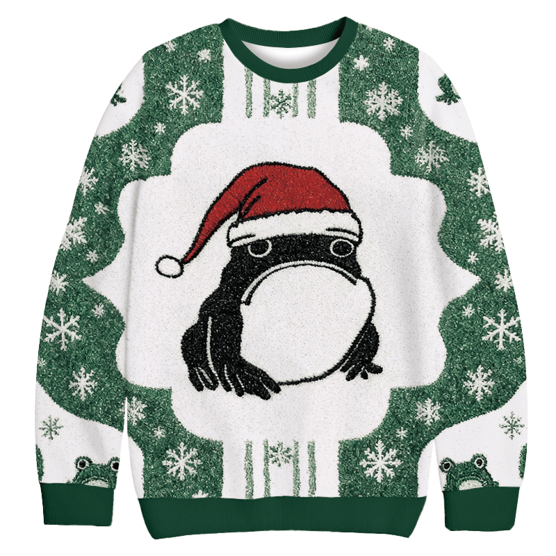 Frog Wearing Santa Hat Green Funny Christmas Ugly Sweater Funny Xmas Clothes Gifts