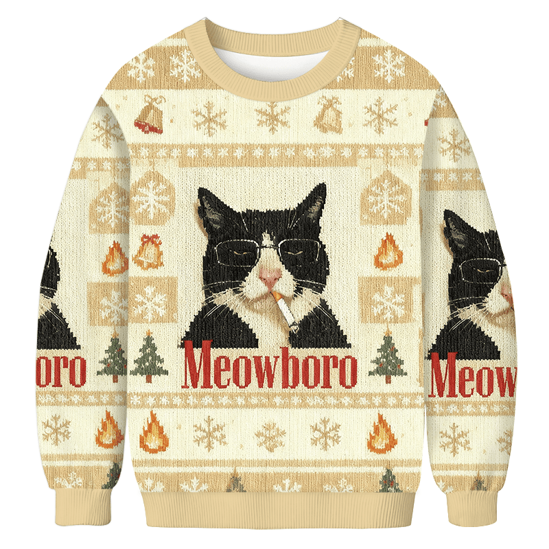 Funny Cat Smoking Cigarette Meme Christmas Ugly Sweater Funny Xmas Apparel Gifts