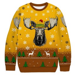 Bull Moose Wearing Beanie Christmas Ugly Sweater Funny Xmas Apparel Gifts For Dad