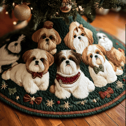 Lovely Shih Tzu Christmas Quilted Tree Skirt Christmas Dogs Fan Tree Skirt Gifts