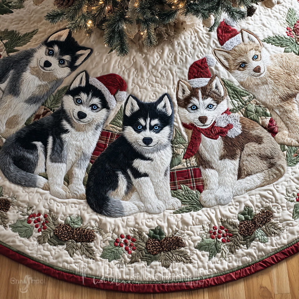 Holiday Husky Spirit Quilted Christmas Tree Skirt Christmas Tree Decoration Gifts For Wife