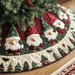 Cozy Gnomes Quilted Christmas Tree Skirt Christmas Tree Decoration Lovers Gift