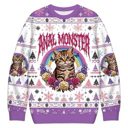 Anal Monster Cat Christmas Ugly Sweater Funny Xmas Gear Gifts For Girlfriend