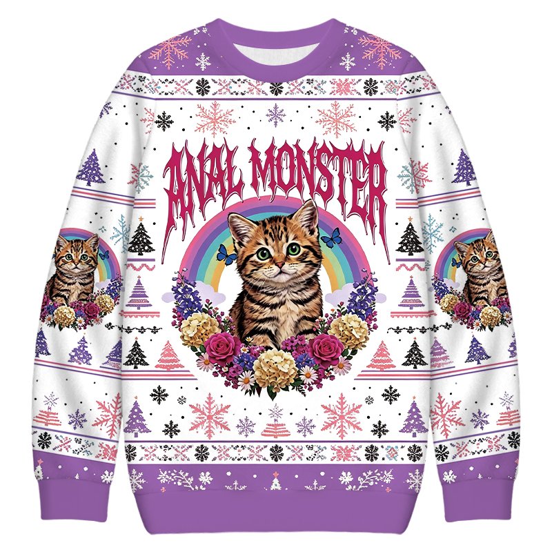 Anal Monster Cat Christmas Ugly Sweater Funny Xmas Gear Gifts For Girlfriend
