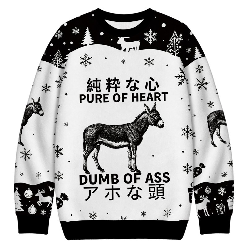Donkey Pure Of Heart Dumb of Ass Christmas Ugly Sweater Funny Christmas Clothing